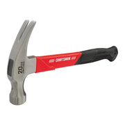 Photo of Craftsman claw hammer CMHT51399, 20 oz, with red and black handle, angled view on white background.