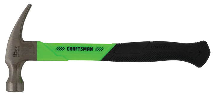 Craftsman 16oz claw hammer green and black handle white background beauty shot side view