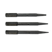 Photo of Craftsman CMHT58116 black steel punch set, three pieces, side angle, textured handles.