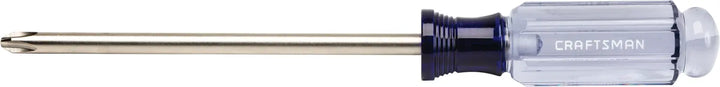 Photo of Craftsman Phillips screwdriver CMHT65009 with clear handle, side view on white background.