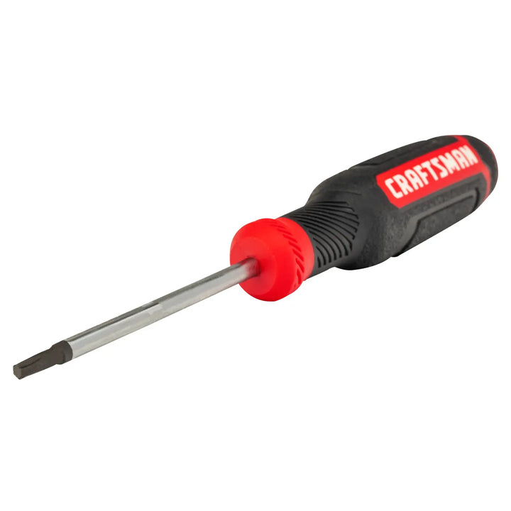 Photo of Craftsman flathead screwdriver CMHT65067 with black and red handle, angled on white background.