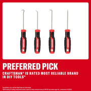 Four CRAFTSMAN hook and pick tools with black and red handles displayed on a white background.