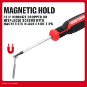 CRAFTSMAN screwdriver with magnetized tip holding a screw, shown to help prevent dropped or misplaced screws.