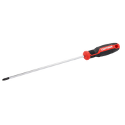 Photo of Craftsman CMHT65153 long Phillips screwdriver, red and black handle, side angle on white background.