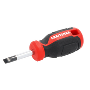 Craftsman stubby slotted screwdriver, black and red handle, side angle, CMHT65163.