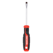 Photo of Craftsman flathead screwdriver CMHT65164, black and red handle, tip facing up, front angle, white background.