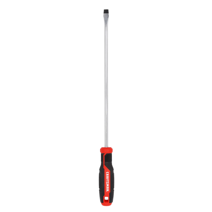 Photo of Craftsman flathead screwdriver CMHT65167, black and red handle, front angle on white background.
