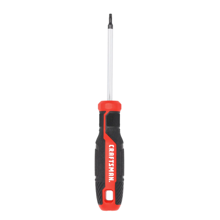 Craftsman CMHT65174 screwdriver with red and black handle, front view on white background.