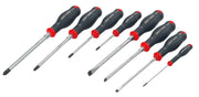 Photo of CRAFTSMAN screwdriver set CMHT65618V, eight black and red screwdrivers on white background.