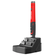 CRAFTSMAN CMHT66720 red and black electric screwdriver set with multiple bits in black stand, front angle.