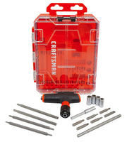 Craftsman CMHT68133 tool set with T-handle, assorted bits and sockets, red case, front angle photo.