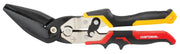 Craftsman CMHT73564 aviation snip with angled black blade and ergonomic yellow and red handle, side view on white.