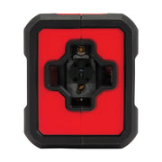 Front view of a red and black electronic device with a central sensor or lens, possibly a laser level or measuring tool used in photography or construction.