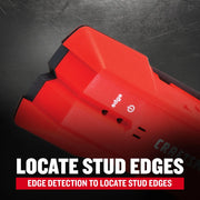 Photo of CRAFTSMAN stud finder CMHT77633, red handheld tool with edge detection feature, close-up angle.