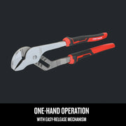 Photo of Craftsman groove joint pliers with red and black handles, SKU CMHT81721, shown at an angle on white background.