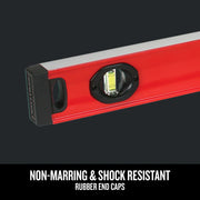 Photo of Craftsman graphics CMHT82347 red level with rubber end cap, featuring shock resistant design.