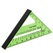 Craftsman green plastic speed square with black edge, model CMHT82386G, front angle on white background.