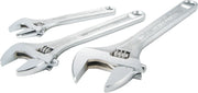 Photo of Craftsman adjustable wrench set, SKU CMMT12001, three silver wrenches on white background, angled view.