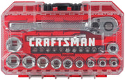 Craftsman socket and ratchet set CMAT122 white background beauty shot top view.