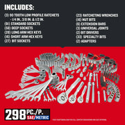 Photo of CRAFTSMAN 298-piece mechanics tool set CMMT12139 with ratchets, wrenches, sockets, hex keys, bit drivers.