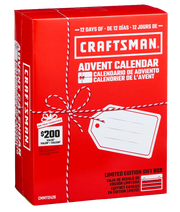 Craftsman Advent Calendar CMMT12426, red limited edition gift box with $200 value label, front angle.