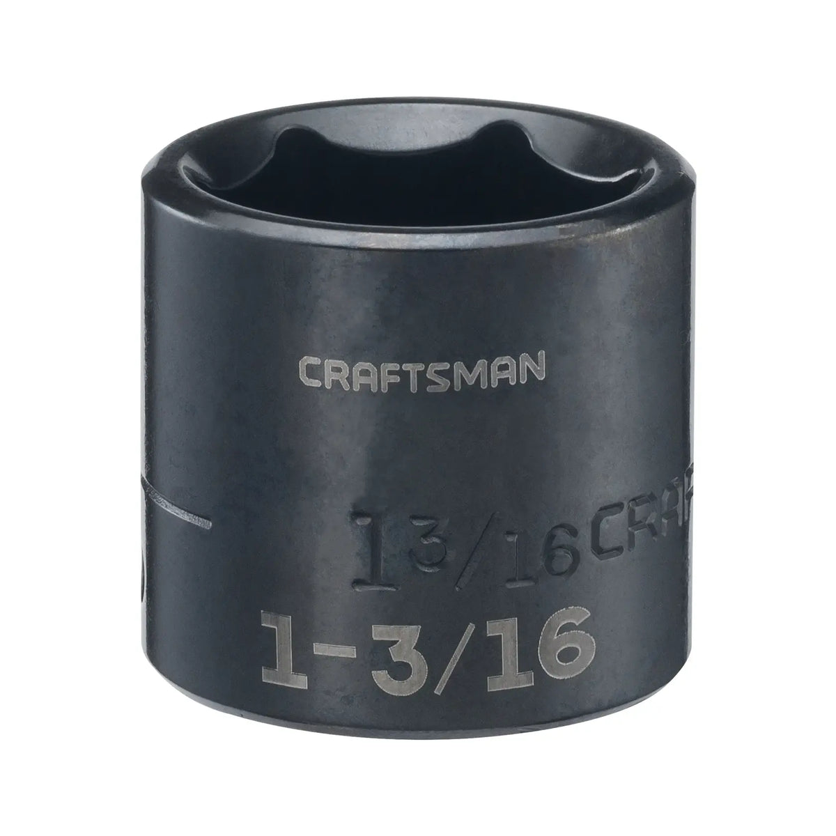 CRAFTSMAN CMMT13004 black, 1-3/16 inch impact socket, straight angle, white background.