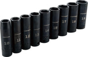 Photo of CRAFTSMAN deep impact socket set, black finish, sizes 10-19mm, front angle, SKU CMMT15883.