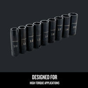 Craftsman deep impact socket set CMMT15883, black finish, metric sizes, angled view on white background.