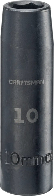 Photo of Craftsman 10mm deep socket, black, SKU CMMT15899, shown upright on white background.