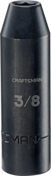 Front view, CRAFTSMAN 3/8 inch deep socket, black finish, engraved size marking, SKU CMMT15995.