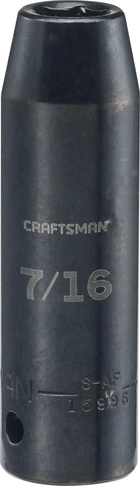Craftsman 7/16 inch deep socket, SKU CMMT15996, black, viewed from the front on a white background.