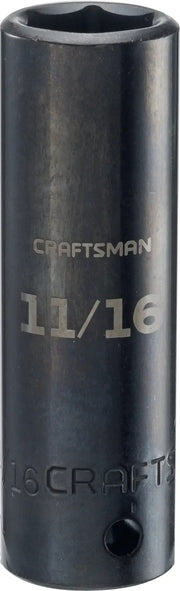 Photo of CRAFTSMAN CMMT16060 deep socket, black finish, 11/16 inch size, front angle on white background.