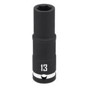 A black Craftsman deep socket with the number 13 printed on it, used for fastening or loosening nuts and bolts.