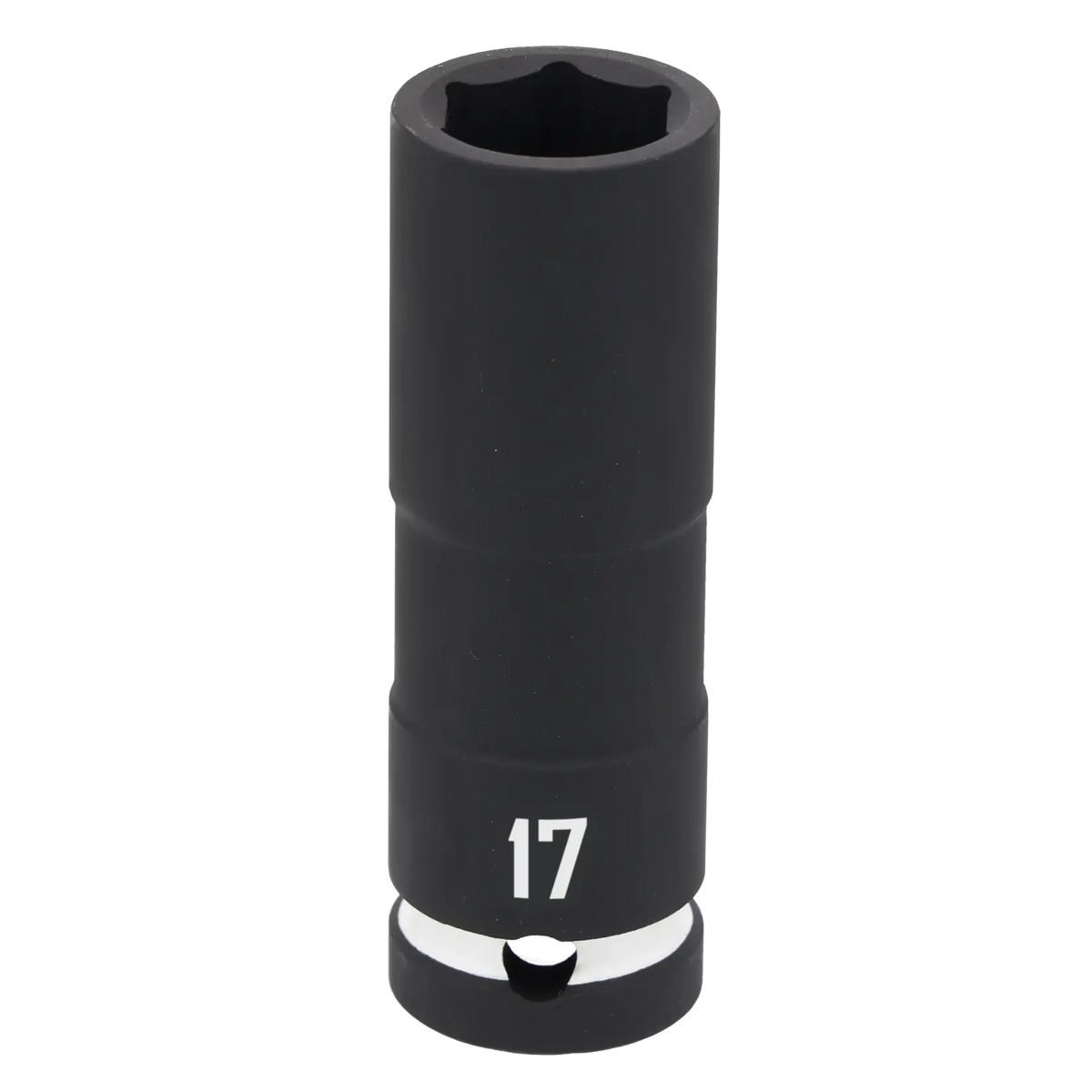 A black CRAFTSMAN socket with a six-point design and the number 17 printed on it, used as a tool attachment for turning fasteners.