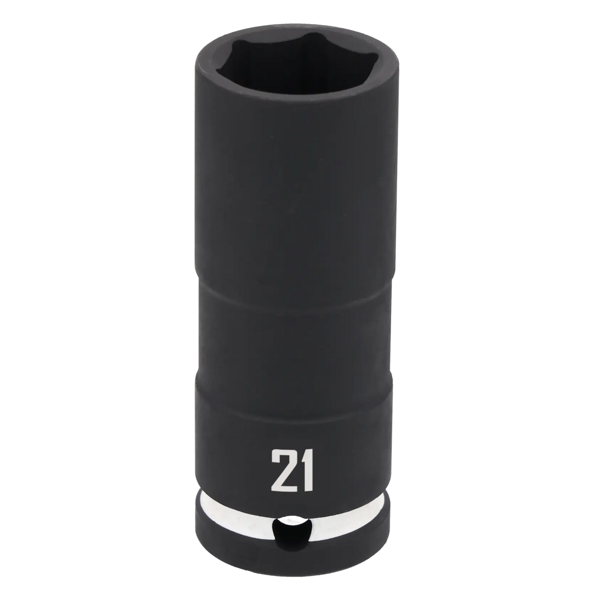A black CRAFTSMAN deep socket tool with the number 21 printed on it. The socket is cylindrical and designed for use with a ratchet or wrench.