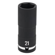 A black CRAFTSMAN deep socket tool with the number 21 printed on it. The socket is cylindrical and designed for use with a ratchet or wrench.