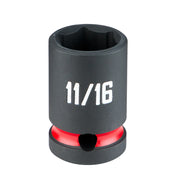 A close-up image of a black 11/16-inch socket tool with white numbering and a red ring near the base.