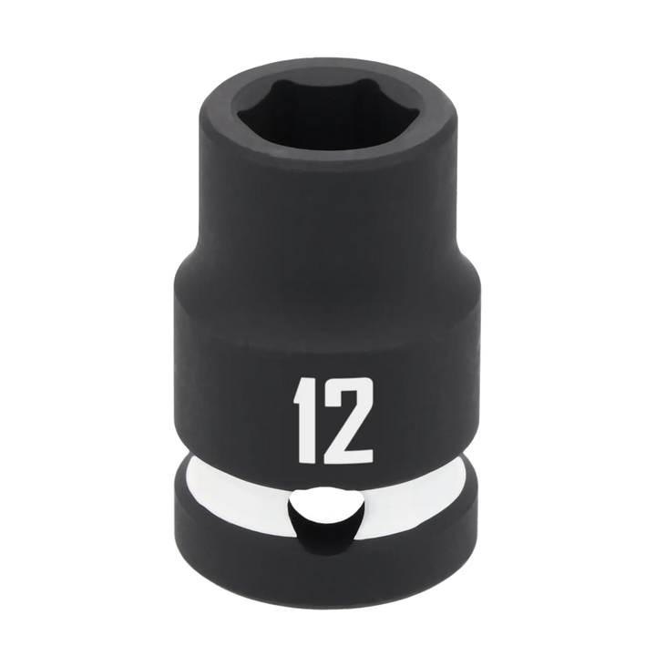 A close-up image of a black CRAFTSMAN socket with the number 12 clearly marked on its side. The socket is cylindrical, with a six-point opening at the top for fitting over bolts or nuts.