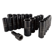 Photo of Craftsman socket set with black sockets, SKU CMMT16970, arranged on white background.