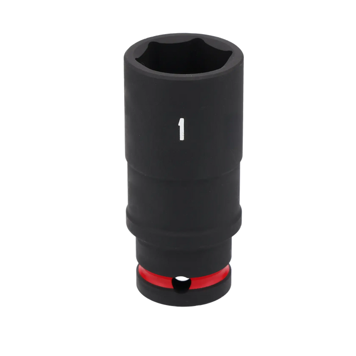 A black Craftsman 1-inch impact socket with a red ring near the base, photographed against a white background.
