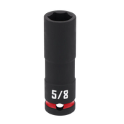 A black Craftsman deep socket with a six-point opening and the size marking '5/8' in white. There is a red ring near the base.