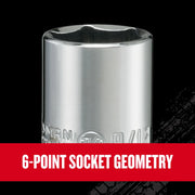 Photo of Craftsman chrome socket with 6-point geometry, SKU CMMT17300V, graphics category, front angle.