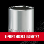 Photo of Craftsman chrome socket showing 6-point geometry, SKU CMMT17500V, graphics category.