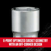 Craftsman silver socket tool with 6-point off-corner geometry, front angle, SKU CMMT17530V.