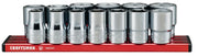 Front view photo of Craftsman socket set on red tray, SKU CMMT17580V, chrome finish, tool accessory.