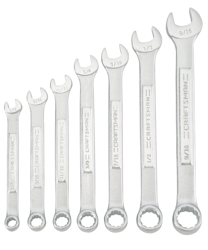 CRAFTSMAN CMMT21085 seven-piece SAE combination wrench set, silver finish, photo front angle on white background.