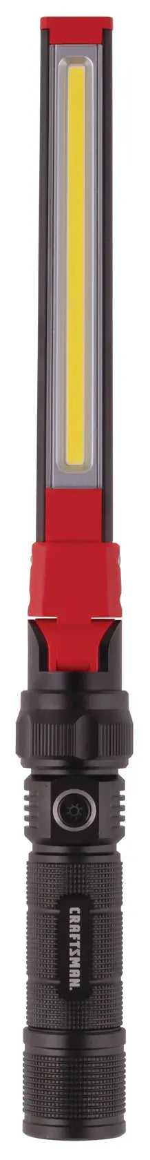 Front angle photo of Craftsman LED work light, SKU CMMT25164, with black handle and red accents.