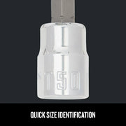 Close-up photo of CRAFTSMAN T50 bit socket with engraved size marking, SKU CMMT34449, graphics category.