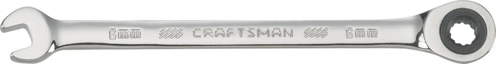 Photo of Craftsman 8mm ratcheting combination wrench CMMT39240, chrome finish, side view on white background.