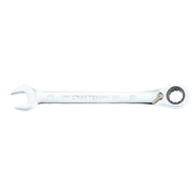 Photo of Craftsman CMMT42415 ratcheting combination wrench, chrome finish, flat lay on white background.